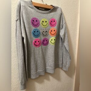 The Children’s Place Sweater Girl Gray Long Sleeve Sequin Happy faces Sz 16 NWT